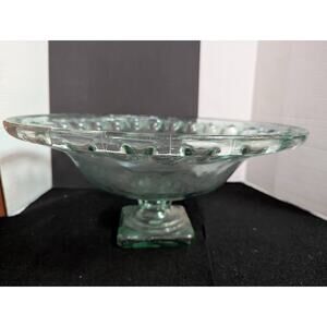 100% Recycled Green Glass Pedestal Compote Made in Spain 16" Wide 5" base VTG